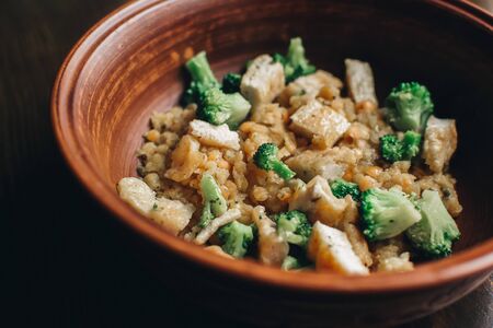 Chicken fillet with broccoli and 
lentils. の写真素材
