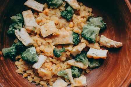 Chicken fillet with broccoli and 
lentils. の写真素材
