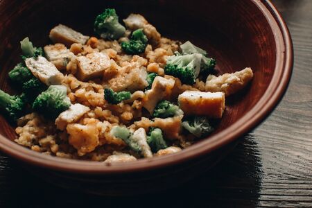 Chicken fillet with broccoli and 
lentils. の写真素材