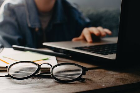 School and work concept. Home education. Homework. Home schooling. Working at home. Office concept.の写真素材