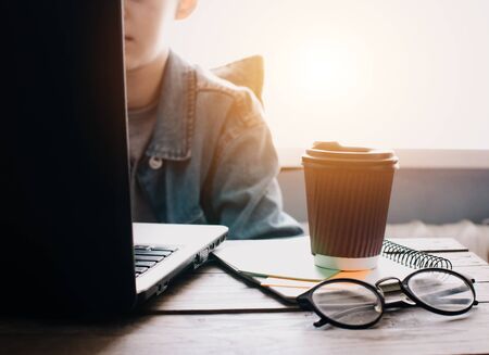 School and work concept. Home education. Homework. Home schooling. Working at home. Office concept.の写真素材