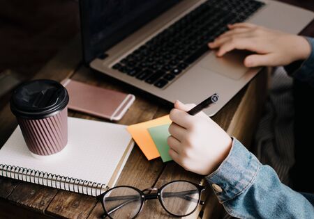 School and work concept. Home education. Homework. Home schooling. Working at home. Office concept.の写真素材