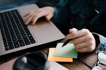 School and work concept. Home education. Homework. Home schooling. Working at home. Office concept.の写真素材