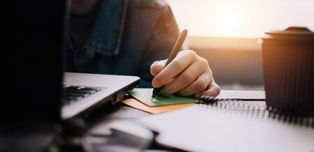 School and work concept. Home education. Homework. Home schooling. Working at home. Office concept.の写真素材