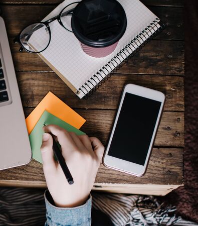 School and work concept. Home education. Homework. Home schooling. Working at home. Office concept.の写真素材