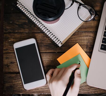 School and work concept. Home education. Homework. Home schooling. Working at home. Office concept.の写真素材