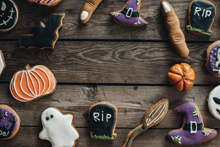 Halloween cookies. Halloween holiday concept. Pumpkin. Autumn mood. Happy Halloween.の写真素材