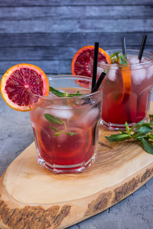 Fresh homemade mint and blood orange lemonade. Selective focs. Copy spaceの写真素材