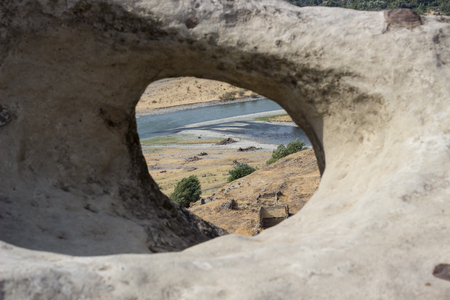 Uplistsikhe, Shida Kartli Region, Georgia. Remnants Of Altar In Famous Landmark Uplistsikhe Is An Ancient Rock-hewn Town In Eastern Georgia.のeditorial素材