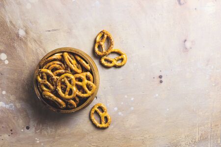Meal for the Munich Oktoberfest pretzels over stone backround. Top viewの写真素材