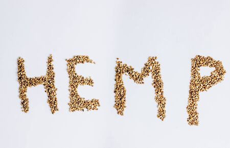 Hemp seeds in the shape of hemp lettering.の写真素材