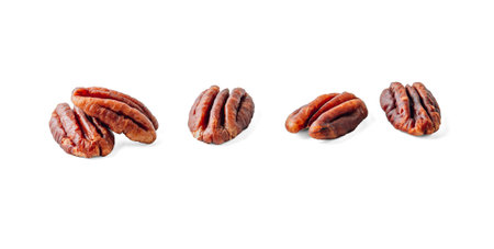 Pecan nuts isolated on white background. Creative layout