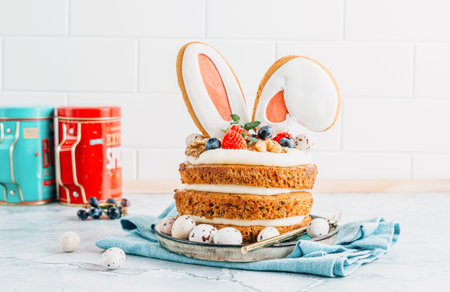 Mini Carrot Cake with Gingerbread Rabbit Ears and Berries