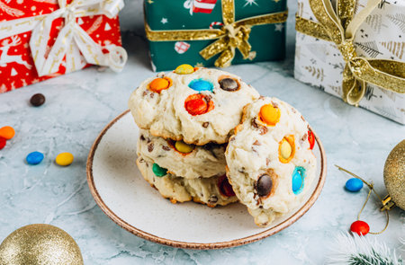 Candy cookies with Christmas giftsの写真素材