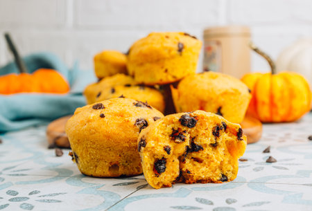 Pumpkin Muffin with chocolate chipsの写真素材
