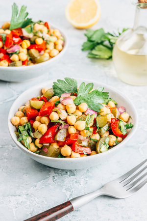 Healthy homemade chickpea and veggies saladの写真素材