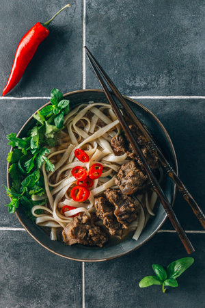 Vietnamese Pho Bo Soup with beef
