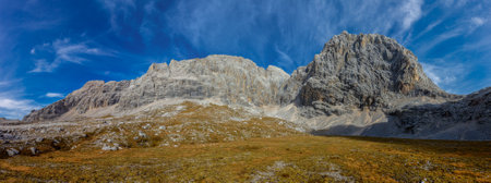 panoramic view of the Dolomites in Italy. autumnの写真素材