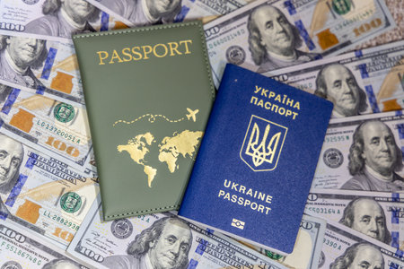 passport on the background of one hundred dollar bills, travel conceptの写真素材