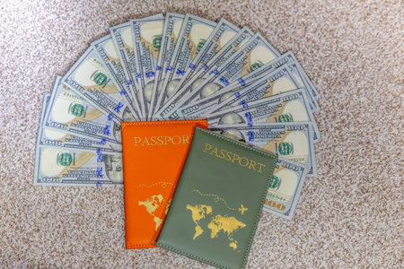 passport and money on the table. Traveling around the worldの写真素材