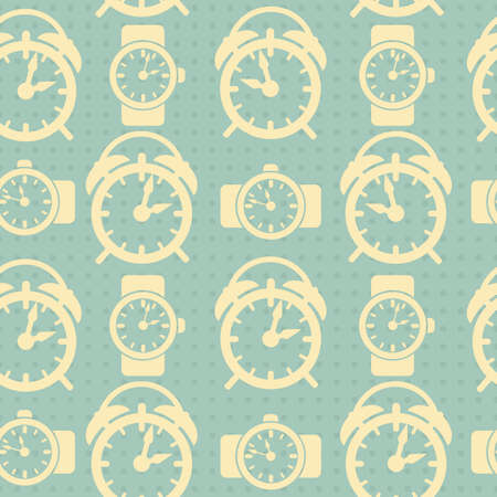 Seamless pattern with watches in vintage style.Vector illustration. Retro background. Hipster.のイラスト素材
