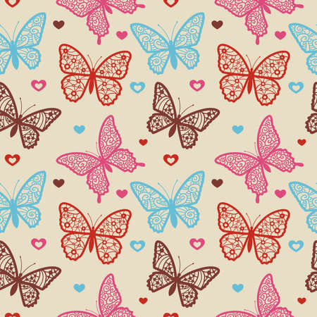 Seamless retro pattern with butterflies. Butterfly lace pattern background.のイラスト素材