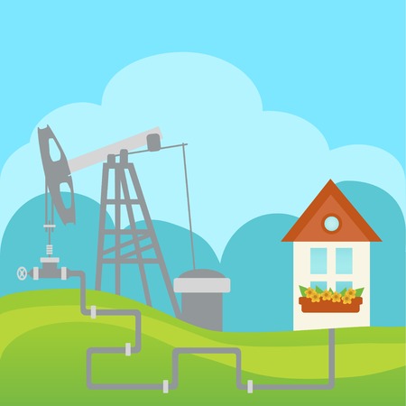 Oil and gas processing plant with pipe line valves and houseのイラスト素材