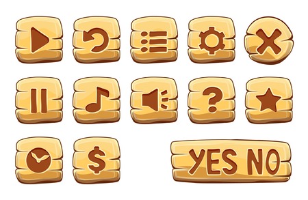 Set of gold square buttons, vector game iconsのイラスト素材