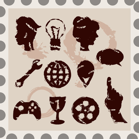 Set of 11 isoletad brown retro imprints with splashesのイラスト素材