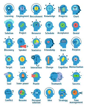 Flat pictogram icons set of human brain working, feelings and emotions.のイラスト素材