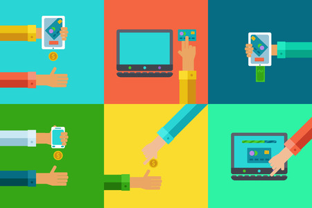 online banking concepts set - pay and receive money using mobile devices.のイラスト素材