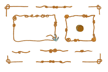 Marine rope frames and knots isolated vector setのイラスト素材