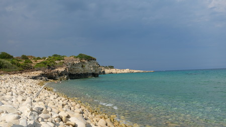 Amazing beach at the Ionian Sea, in the province of Syracuse, Sicily. The beach is part of the Oriented Nature Reserve Cavagrandeの写真素材
