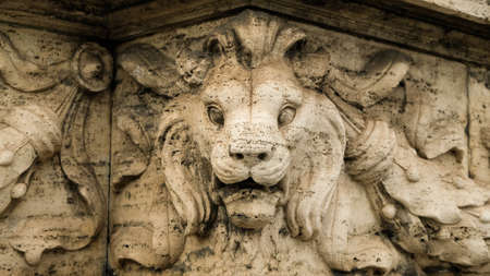 Rome. Ponte Vittorio Emanuele II. At the ends of the bridge, and over each of the pillars there are sculptures, which have lion heads on their lower part.の写真素材