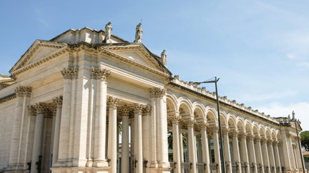 Rome. Basilica of Saint Paul Outside the Walls. Perspective of the Quadriportico, one of the...