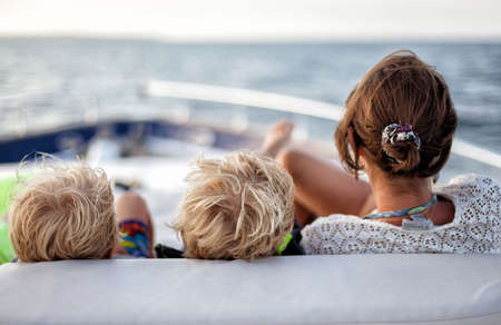 Family evening on the yachtの写真素材