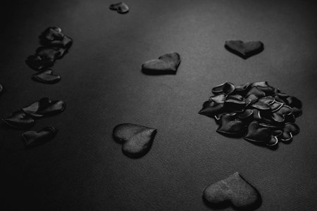 Gray hearts on dark background. Monochrome. Great design for Valentine's Dayの写真素材