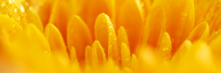 Yellow chrysanthemum flower with airy and delicate petals. The picture was taken with a macro lens. Bannerの写真素材