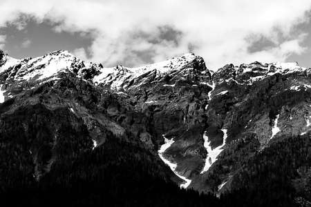Black and white photo. Beautiful natural mountain landscape.の写真素材