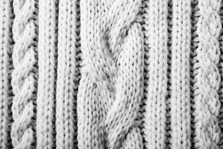 Textured white knitted woolen thread pattern on clothes.の写真素材