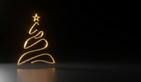 3D rendering of golden christmas tree symbol isolated on black background with blurred reflectionの素材