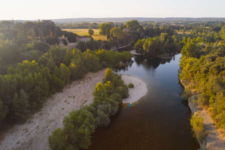 View from stand up paddle surf board at the Pont-de-Gard in Franceの写真素材
