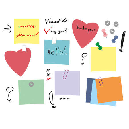 Colorful stickers with notes and paper clipsのイラスト素材