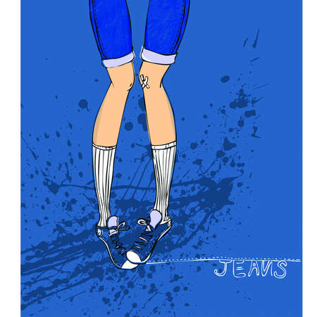 female shorts and sneakers illustrationのイラスト素材