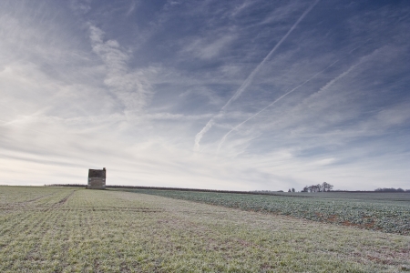 A frost covered covered field near to Blere in France.の写真素材