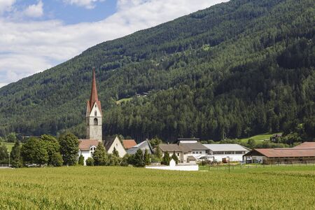 Parrocchia di Vandoies di Sopra in the Val di Pusteria, Dolomites, Italy.の写真素材