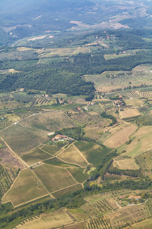 Aerial of the Tuscany countryside near to Florence, Italy.
