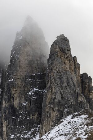 The craggy mountains of the Dolomites in northern Italy.の写真素材