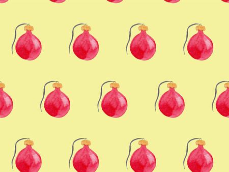 Seamless watercolor pattern with red christmas ornaments. New year festive background. Template for fabric or wrapping paper print. Hand drawn illustration. Christmas tree decoration objects.の写真素材