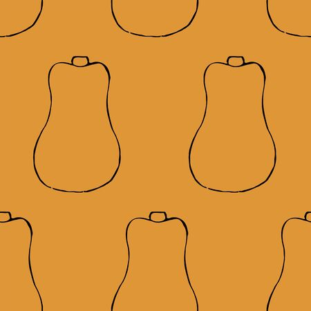 Vector seamless pattern with hand drawn outline pumpkins. Garden vegetable background. Template for fabric, wrapping paper, harvest festival or halloween decoration. Contour imageのイラスト素材